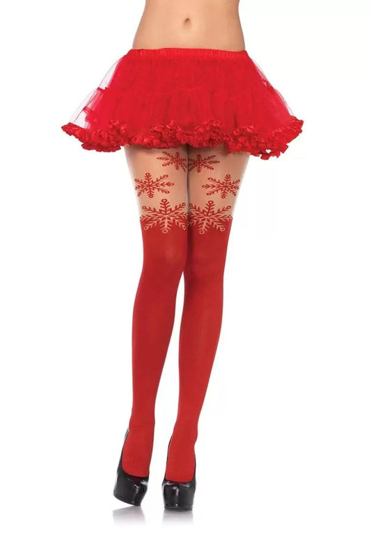 Spandex Red Snowflake Pantyhose