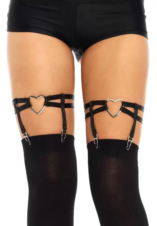 Dual Strap Elastic Garter Suspender with Heart